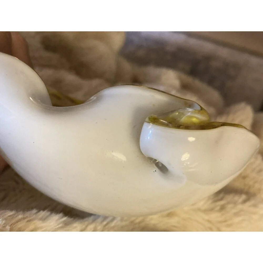 Vintage Murano? Art Glass Yellow Green Cased With metallic silver flakes Dish